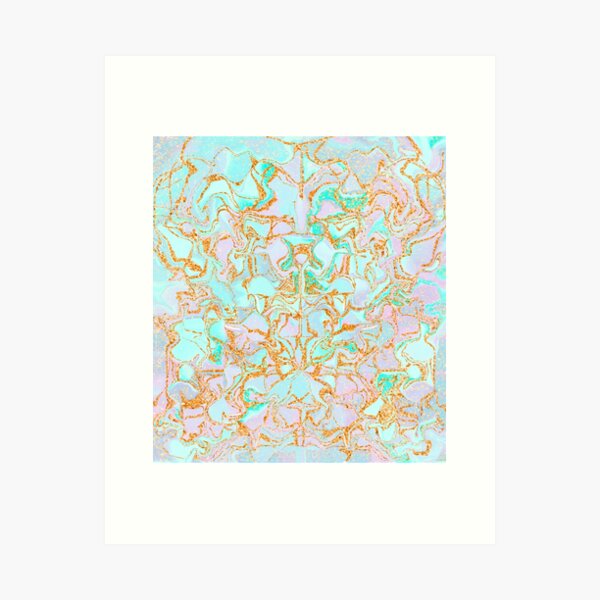 Azur opal colored aesthetic marble with faux gold glitter Tumblr Art Print