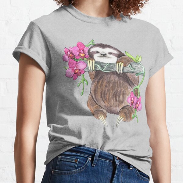 Happy Sloth with orchids Classic T-Shirt