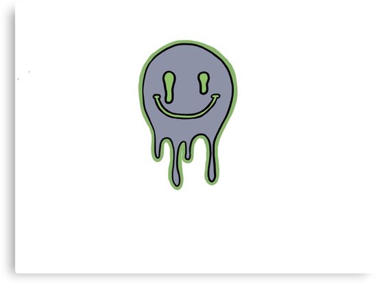 "drippy melted smiley face in purple and green" Canvas Print by