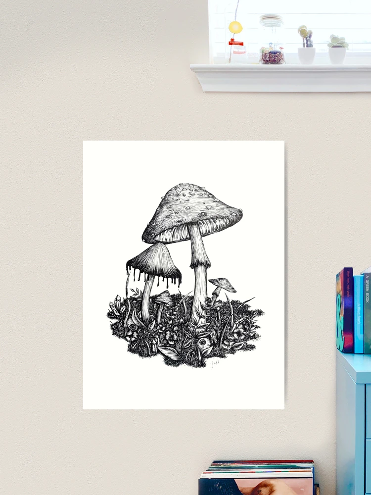 オリジナル絵画　mushroom Surreal Brain Evolution, Stoned Ape Psychedelic Mushrooms