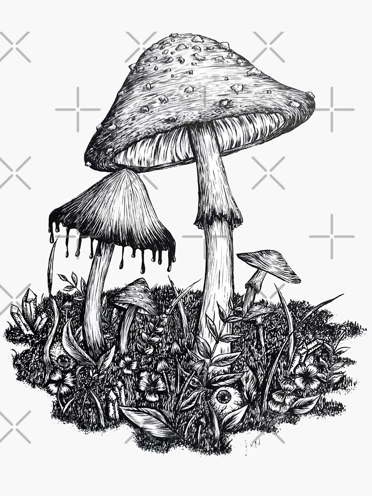 Thumbnail 3 of 3, Sticker, Mushroom Forest designed and sold by lozzanova.
