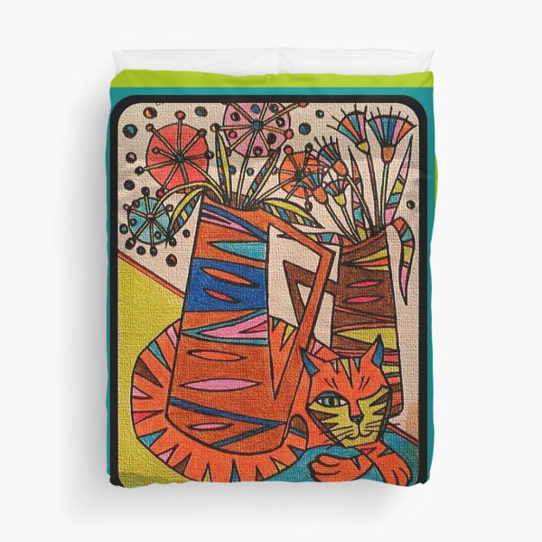 Item preview, Mid Century Modern Cat with Flowers designed and sold by PaniaBrown.