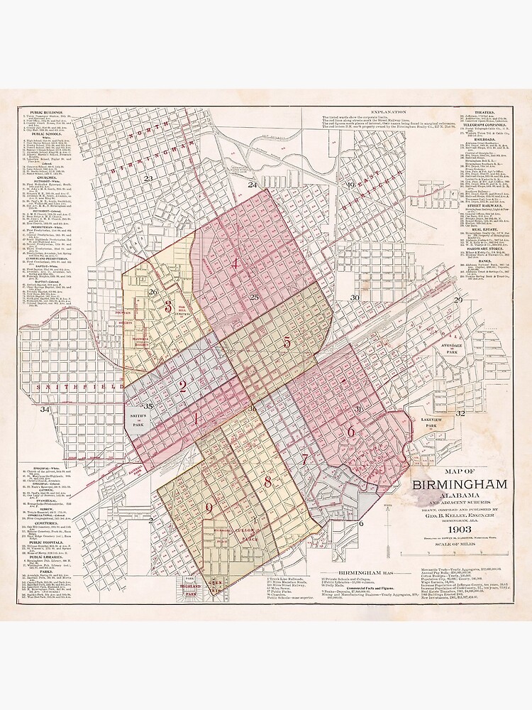 Vintage Map of Birmingham AL (1903) by BravuraMedia