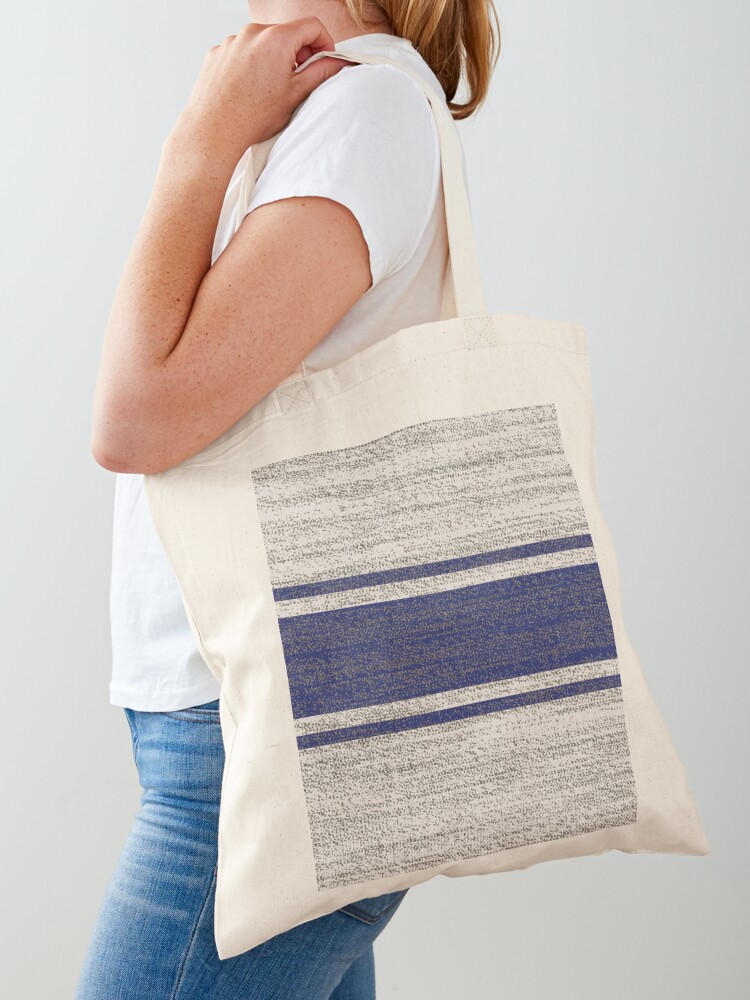 1980s farmhouse chic blue jacquard stripes linen french country | Tote Bag