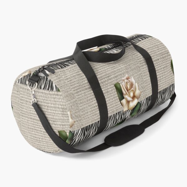 Item preview, 1980s Chic Zebra print rustic burlap botanical floral white rose  designed and sold by LEILA ART SPACE.