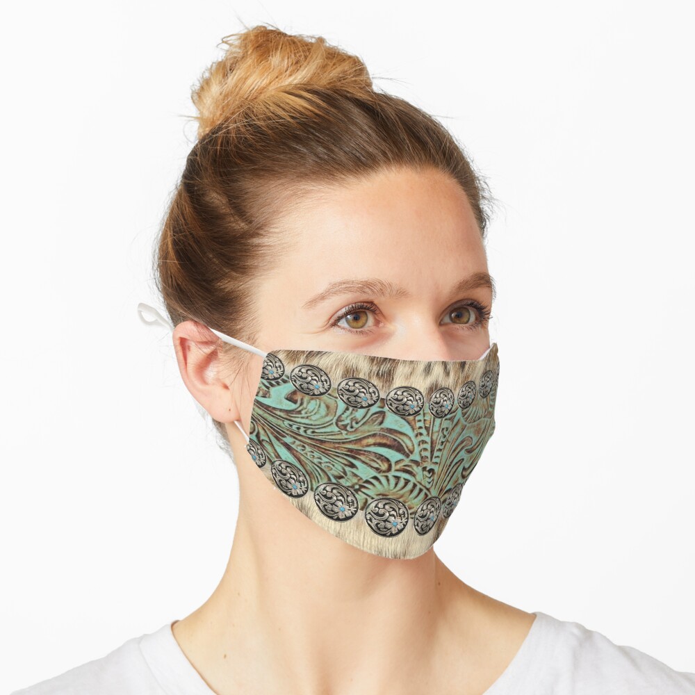 Rustic brown cowhide teal western country cowboy fashion Mask