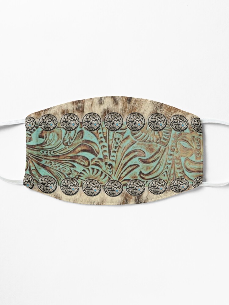 Alternate view of Rustic brown cowhide teal western country cowboy fashion Mask