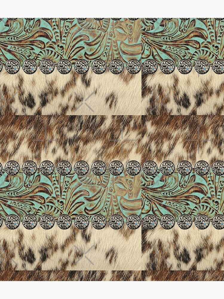Rustic brown cowhide teal western country tooled leather by lfang77