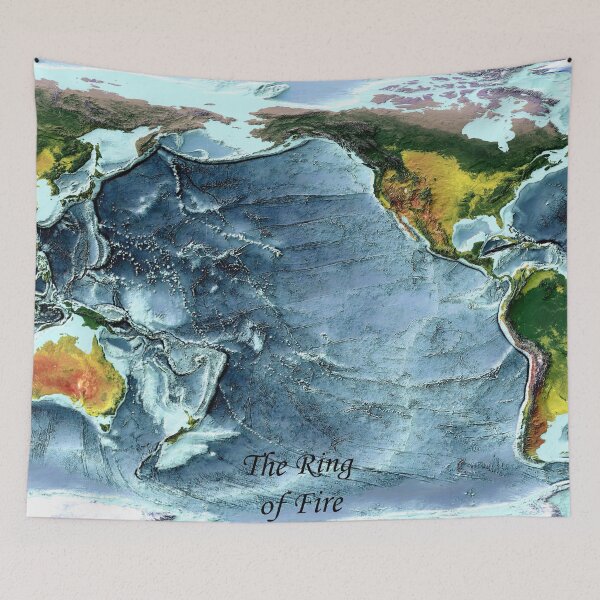 Item preview, World Map showing Land and the Pacific Ocean - The Ring of Fire designed and sold by ThinkAboutMaps.