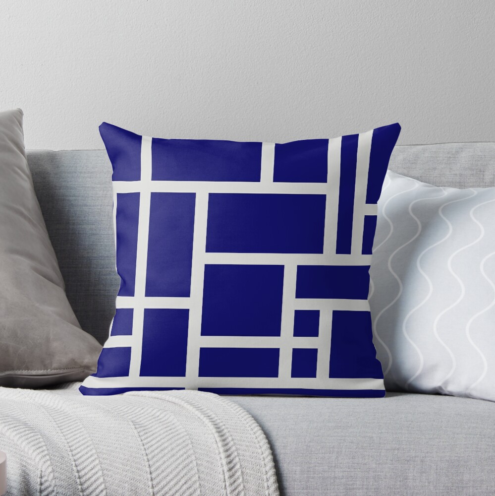 Beautiful And Charming Navy Blue and White Rectangular Geometric Block Art Design Throw Pillow by inquestyle TP-LLFJ453Z