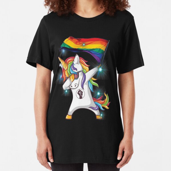 Abtupfendes Einhorn-Regenbogen-Flaggen-LGBT-Bewusstseins-T-Shirt Slim Fit T-Shirt