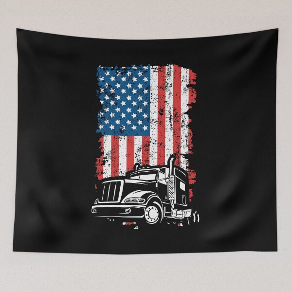 Item preview, 18-Wheeler Truck and American Flag designed and sold by EstelleStar.