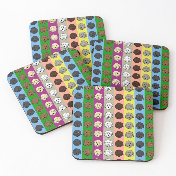 Item preview, Adorable Dood Dog heads - Doodle dogs on colorful stripes - Goldendoodle gift, Labradoodle gift, Poodle gift designed and sold by smooshfaceutd.