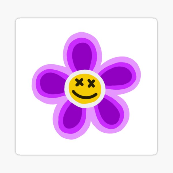 "purple flower with x face design" Sticker by zoeandolivia Redbubble