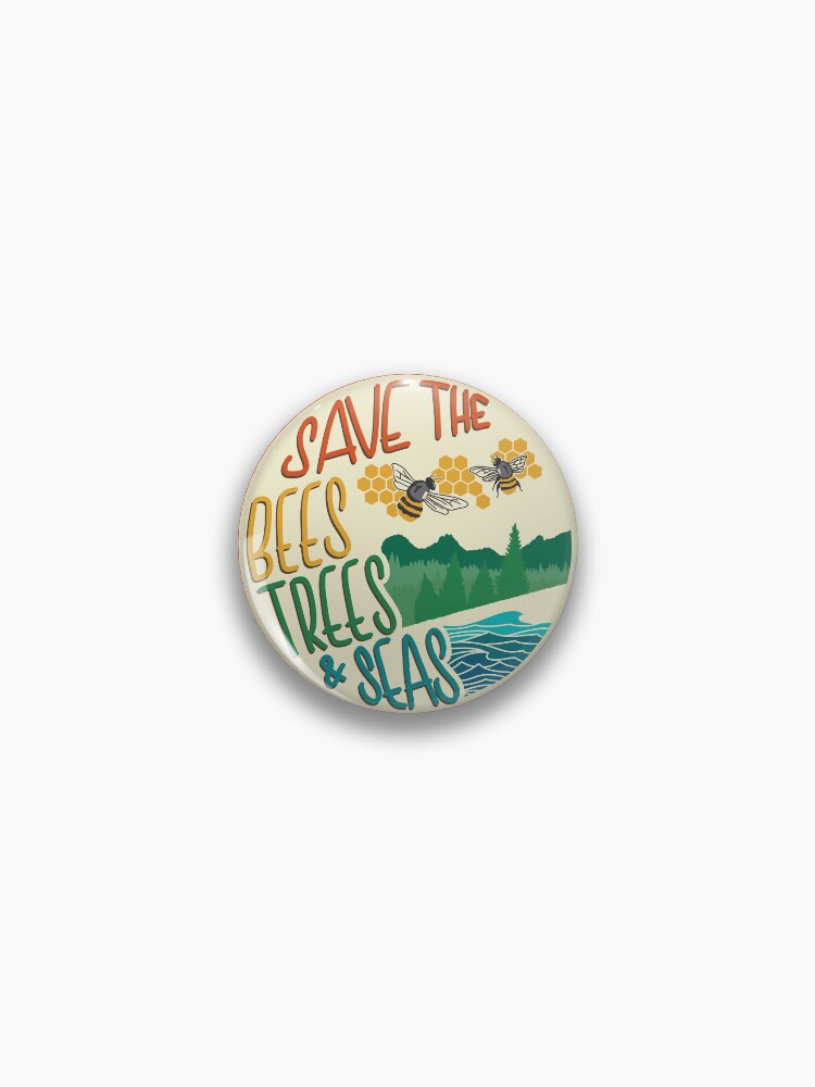 Thumbnail 1 of 3, Pin, Save The Bees, Trees, & Seas | Retro designed and sold by CarlosAlberto.