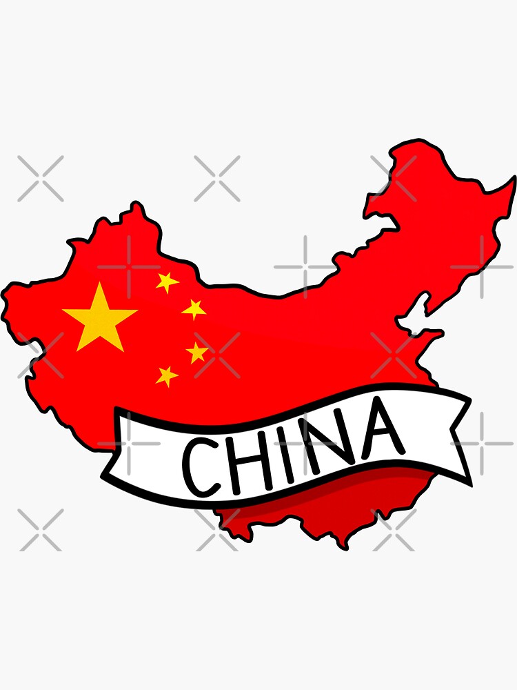 Aperçu 3 sur 3. Sticker avec l'œuvre Autocollant de carte avec le drapeau de la Chine créée et vendue par Drawingvild.