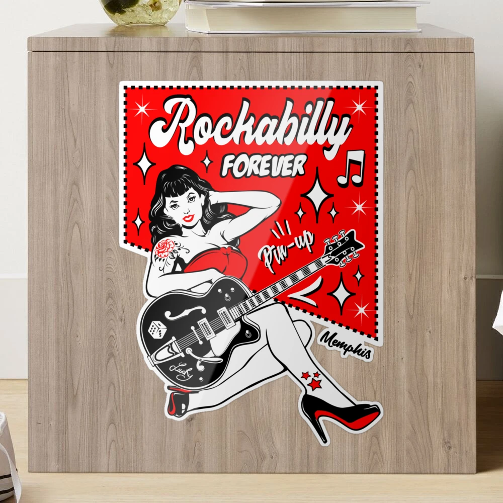 Rockabilly Style Pin Up Girl Guitar Dice Vintage Classic Rock and Roll  Music | Sticker