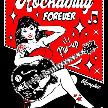 Rockabilly Style Pin Up Girl Guitar Dice Vintage Classic Rock and Roll  Music | Sticker