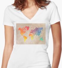 World Map maps Women's Fitted V-Neck T-Shirt