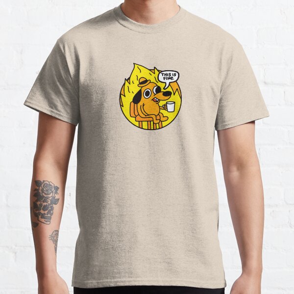 This is Fine Doggo | This is Fine Dog | This is Fine Meme - Blue Background Classic T-Shirt