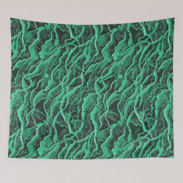 Item preview, Manta Rays Pattern, Underwater Animals Bioluminescence Sea Green designed and sold by Julia Khoroshikh.