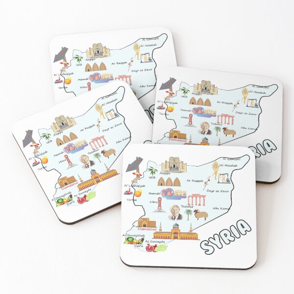 Item preview, Syria map, major cities names flag Syrian national symbols and landmarks خريطة سوريا مع اهم المدن واهم المعالم الاقتصادية والاجتماعية والسياحية designed and sold by mashmosh.