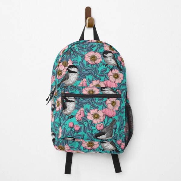 Item preview, Chickadees in the wild rose, pink and blue designed and sold by Katerina Mitkova Kirilova.