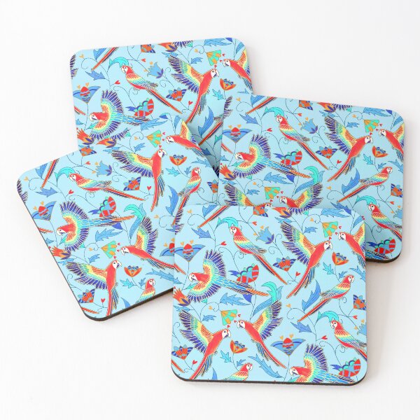 Item preview, Gold Enamel Red Macaws - Baby Blue designed and sold by TigaTiga.