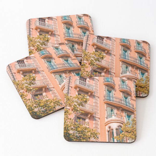 Item preview, Barcelona City Spain, Urban Architecture, Beautiful Buildings Facade, Coral Building, Travel Print designed and sold by radub85.