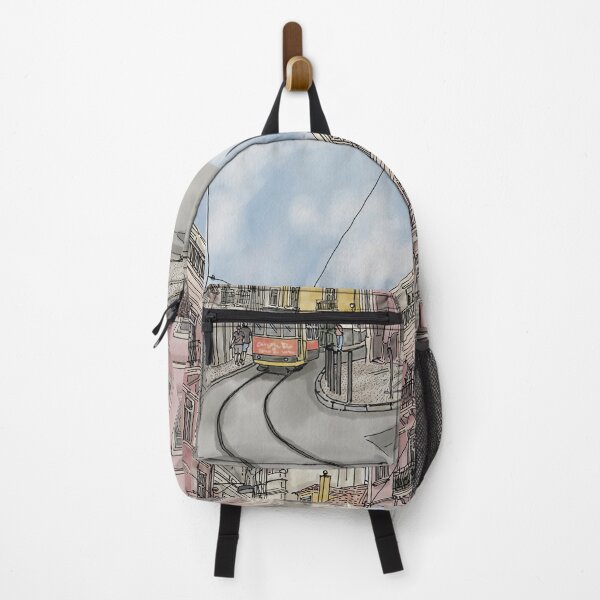 Item preview, Lisbon street illustration with tram and buildings designed and sold by NaliniLe.