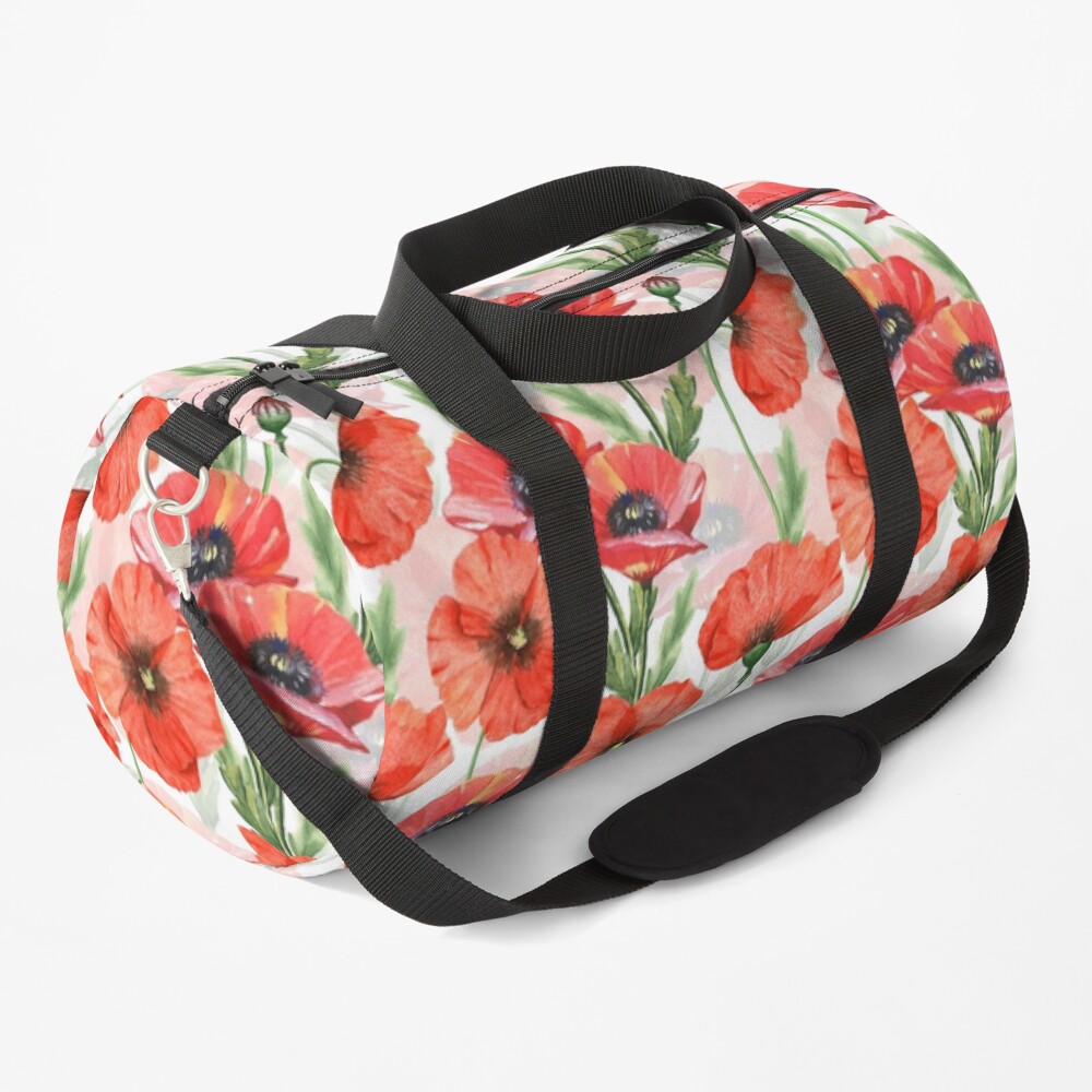 Hand drawn Watercolor Poppies Flower Pattern Duffle Bag