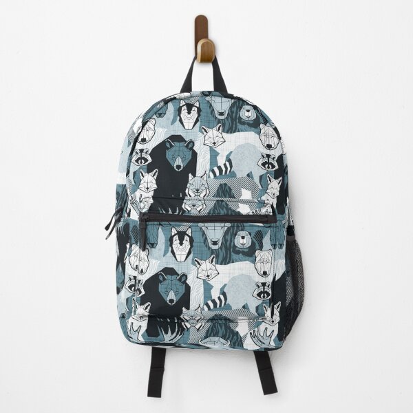 Item preview, Canadian wild geometric animals // monochromatic teal with bear bull moose beaver bison lynx raccoon bear wolf foxes designed and sold by SelmaCardoso.