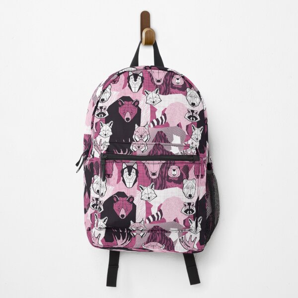 Item preview, Canadian wild geometric animals // monochromatic pink with bear bull moose beaver bison lynx raccoon bear wolf foxes designed and sold by SelmaCardoso.