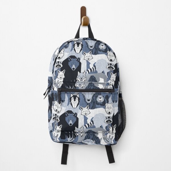 Item preview, Canadian wild geometric animals // monochromatic blue with bear bull moose beaver bison lynx raccoon bear wolf foxes designed and sold by SelmaCardoso.