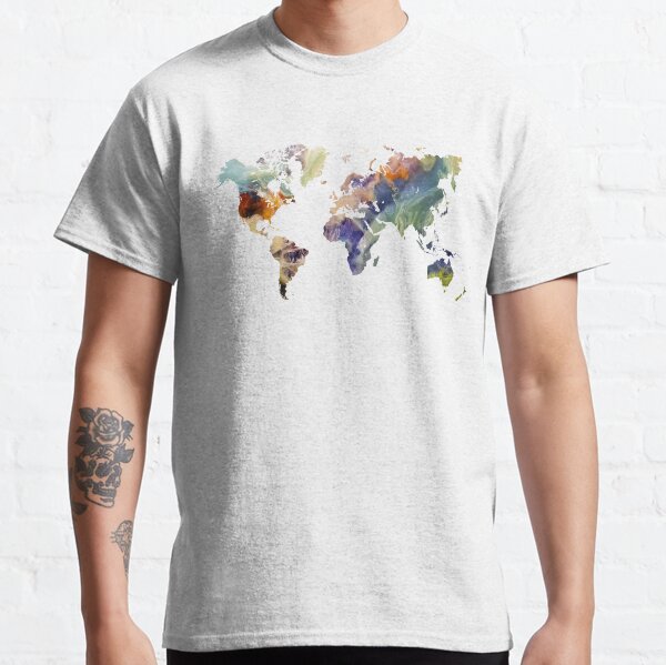 World Map watercolor painting #map #worldmap Classic T-Shirt