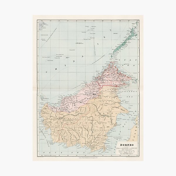 Vintage Map of Borneo Island (1904) Photographic Print