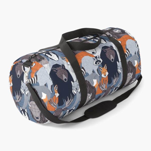 Item preview, Canadian wild geometric animals // blue background brown bear bull moose beaver bison grey lynx black and white raccoon bear wolf orange foxes designed and sold by SelmaCardoso.