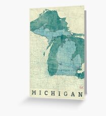 Michigan Map Blue Vintage Greeting Card