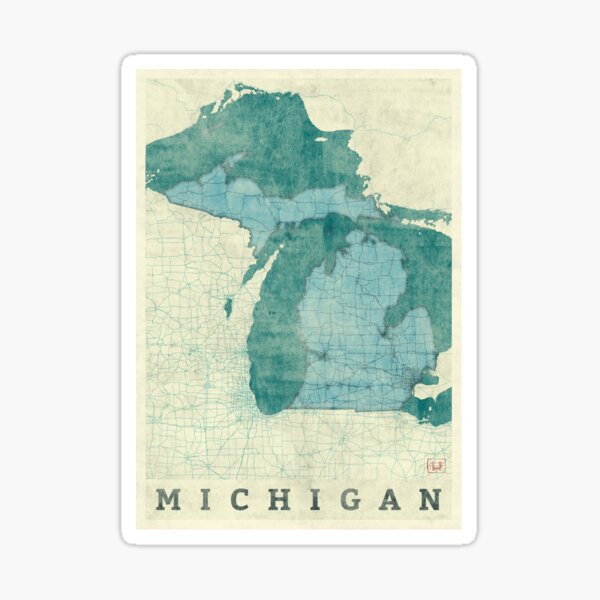 Michigan Map Blue Vintage Sticker