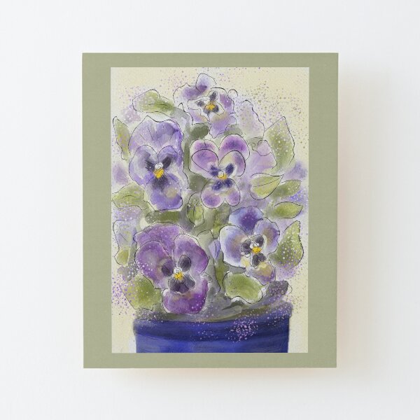 Whimsical Watercolour Pansies Wood Mounted Print
