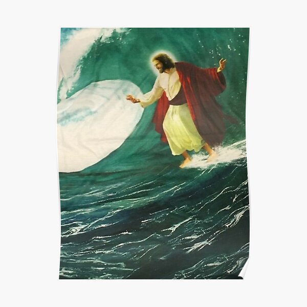 "Surfing Jesus" Poster for Sale by katherinej34 Redbubble