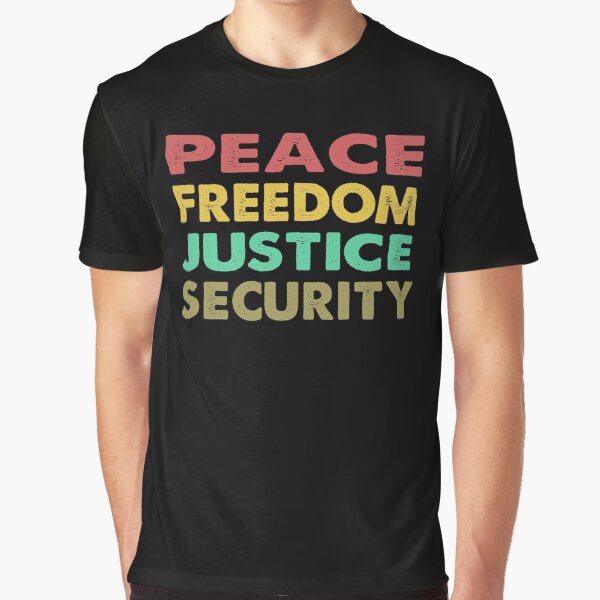 Vista previa del artículo con la obra «Paz Libertad Justicia y Seguridad», diseñado y vendido por AfonsoTriop.