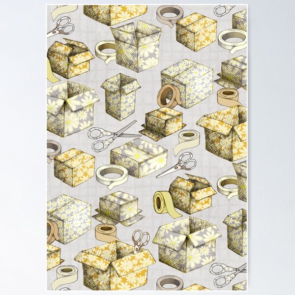 Item preview, Faded Daisy Boxes, Tape and Scissors - in Pale Blue and Neutral Tan designed and sold by Perrin Le Feuvre.