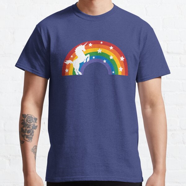 Retro Einhorn und Regenbogen Classic T-Shirt