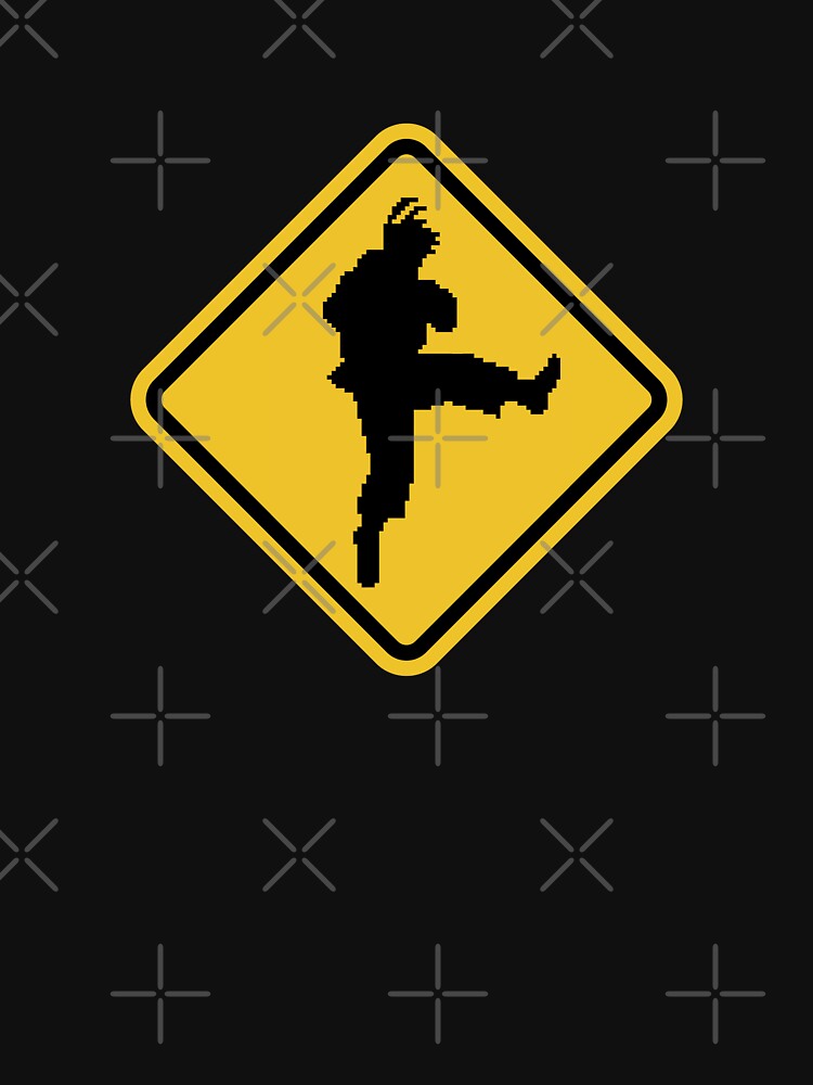 "Beware of Ryu Hurricane Kick Road Sign 8 bit Retro Style" Tshirt for Sale by eZonkey