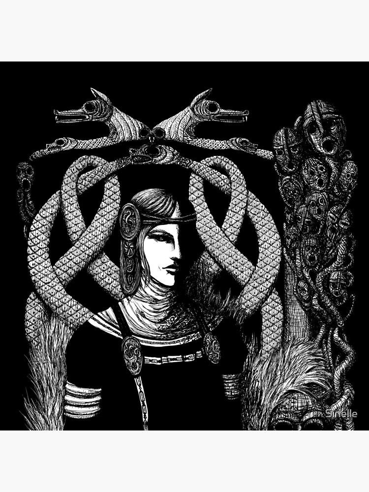 Hel in Black - white print for dark background by Sirielle