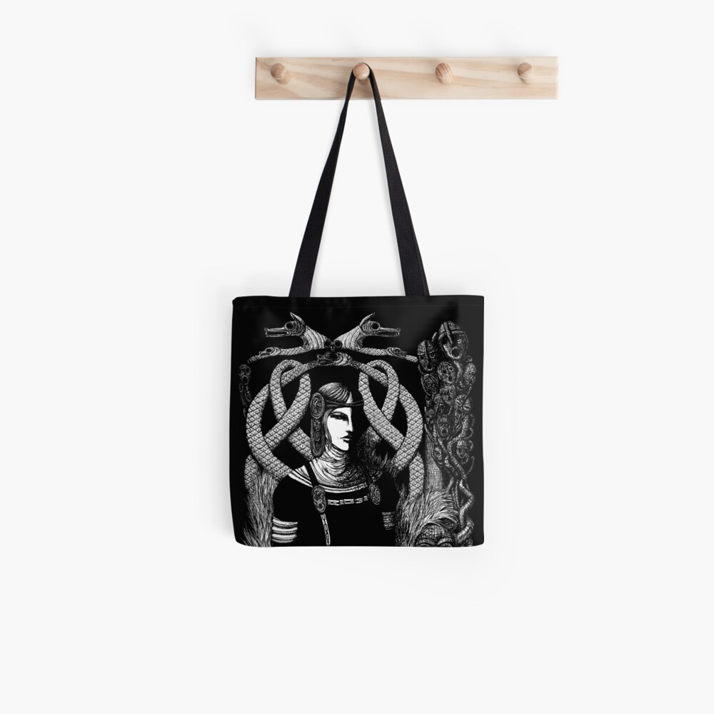Hel in Black - white print for dark background Tote Bag