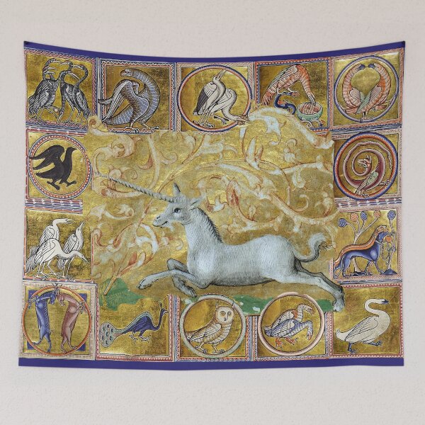 Item preview, UNCORN AND MEDIEVAL BESTIARY, FANTASTIC ANIMALS IN GOLD RED BLUE COLORS designed and sold by BulganLumini.