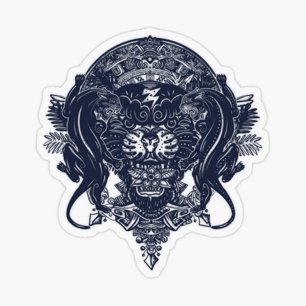 Black panthers and mayan sun Transparent Sticker
