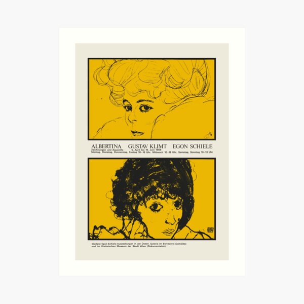Gustav Klimt & Egon Schiele - Exhibition poster for the Albertina in Vienna, Austria in 1968 Art Print
